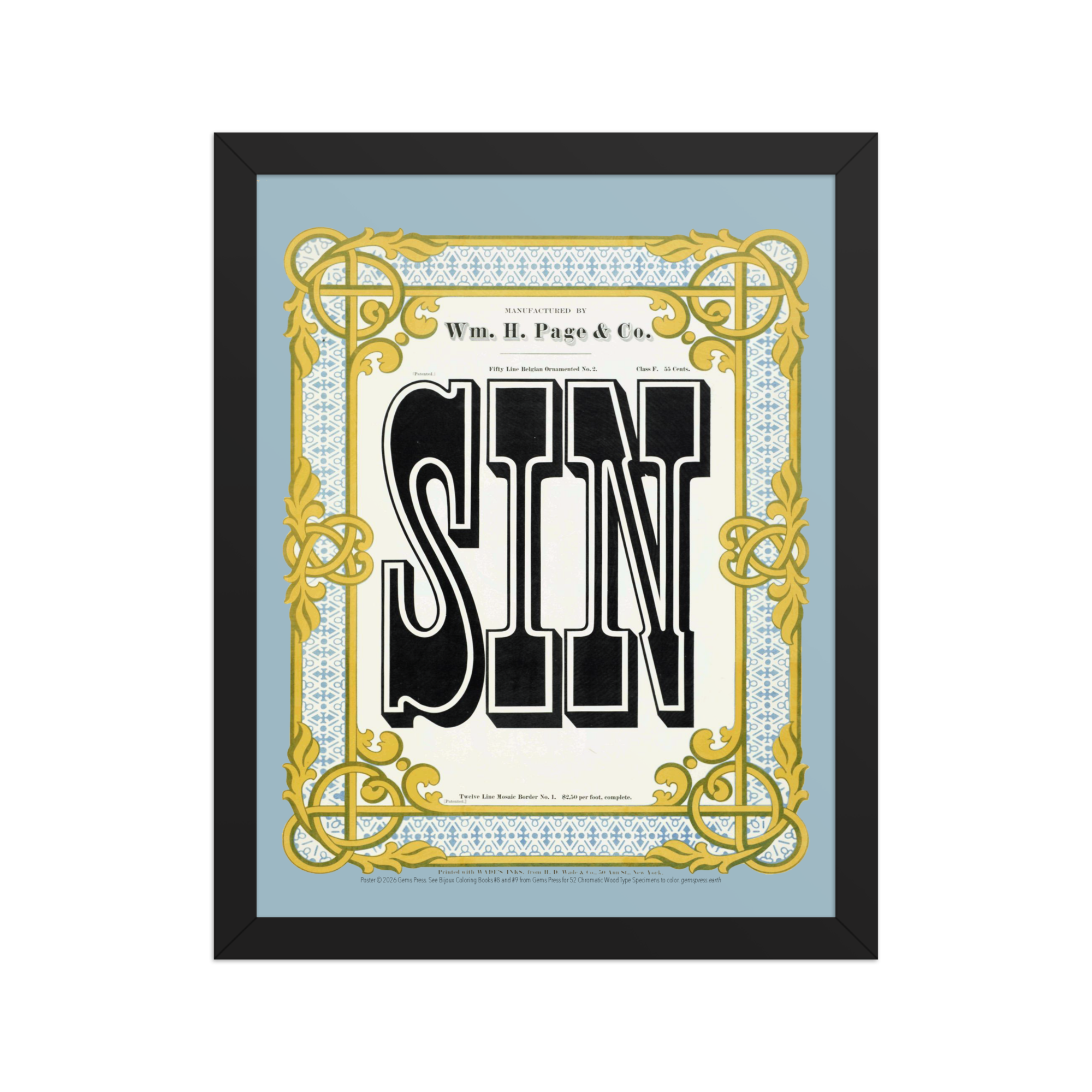 Chromatic Wood Type Specimens "Sin" Framed Poster 11 x 14"