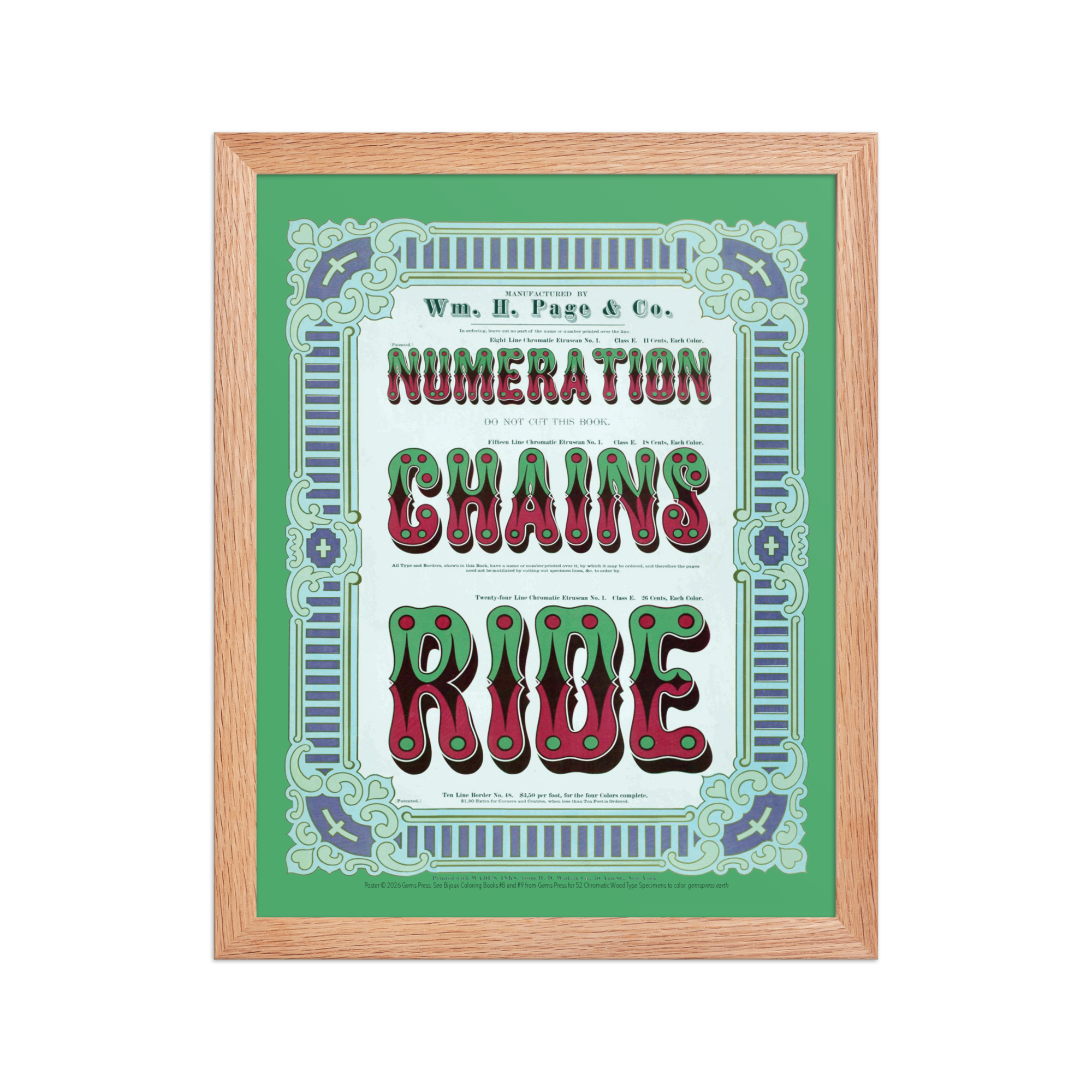 Chromatic Wood Type Specimens “Numerations Chain Ride” Framed Poster 11 x 14″ - Image 2