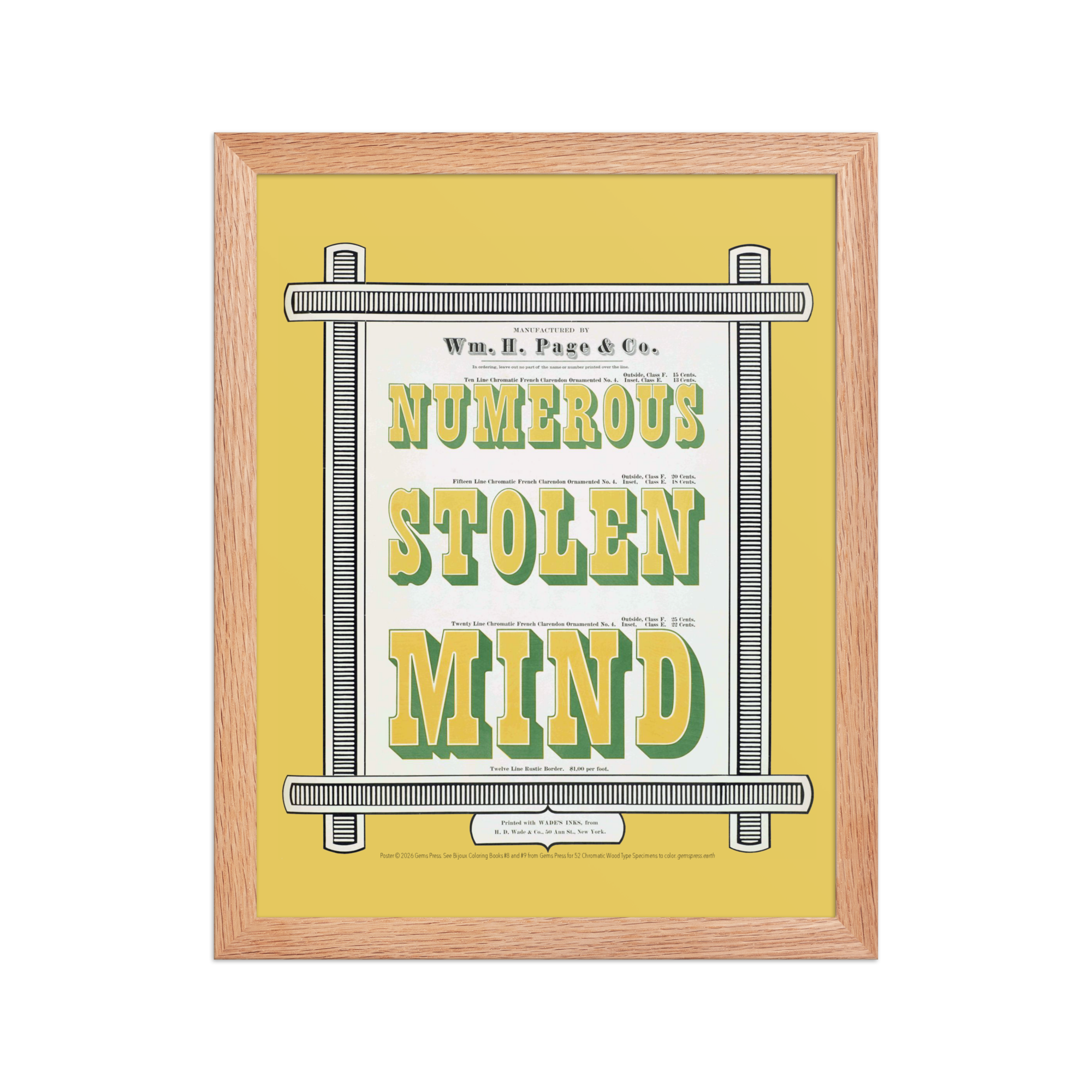 Chromatic Wood Type Specimens “Numerous Stolen Mind” Framed Poster 11 x 14″ - Image 2