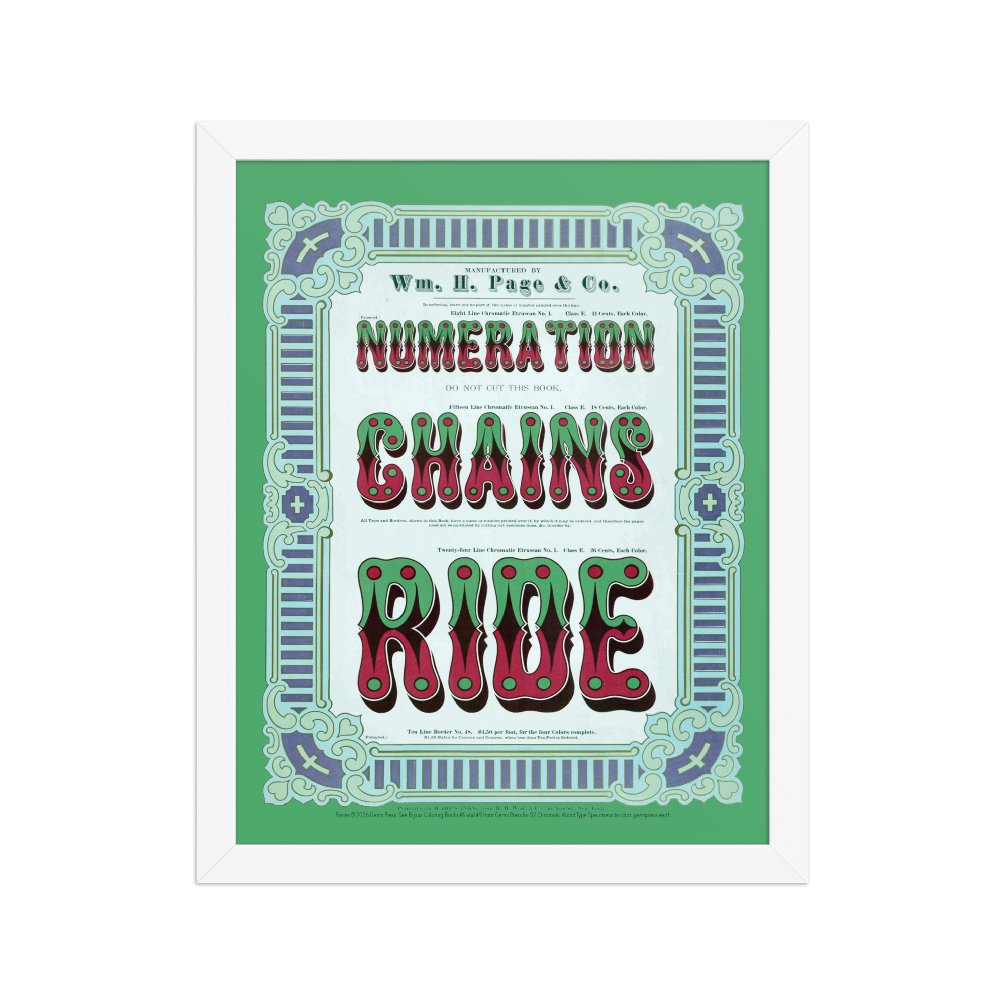 Chromatic Wood Type Specimens “Numerations Chain Ride” Framed Poster 11 x 14″ - Image 3