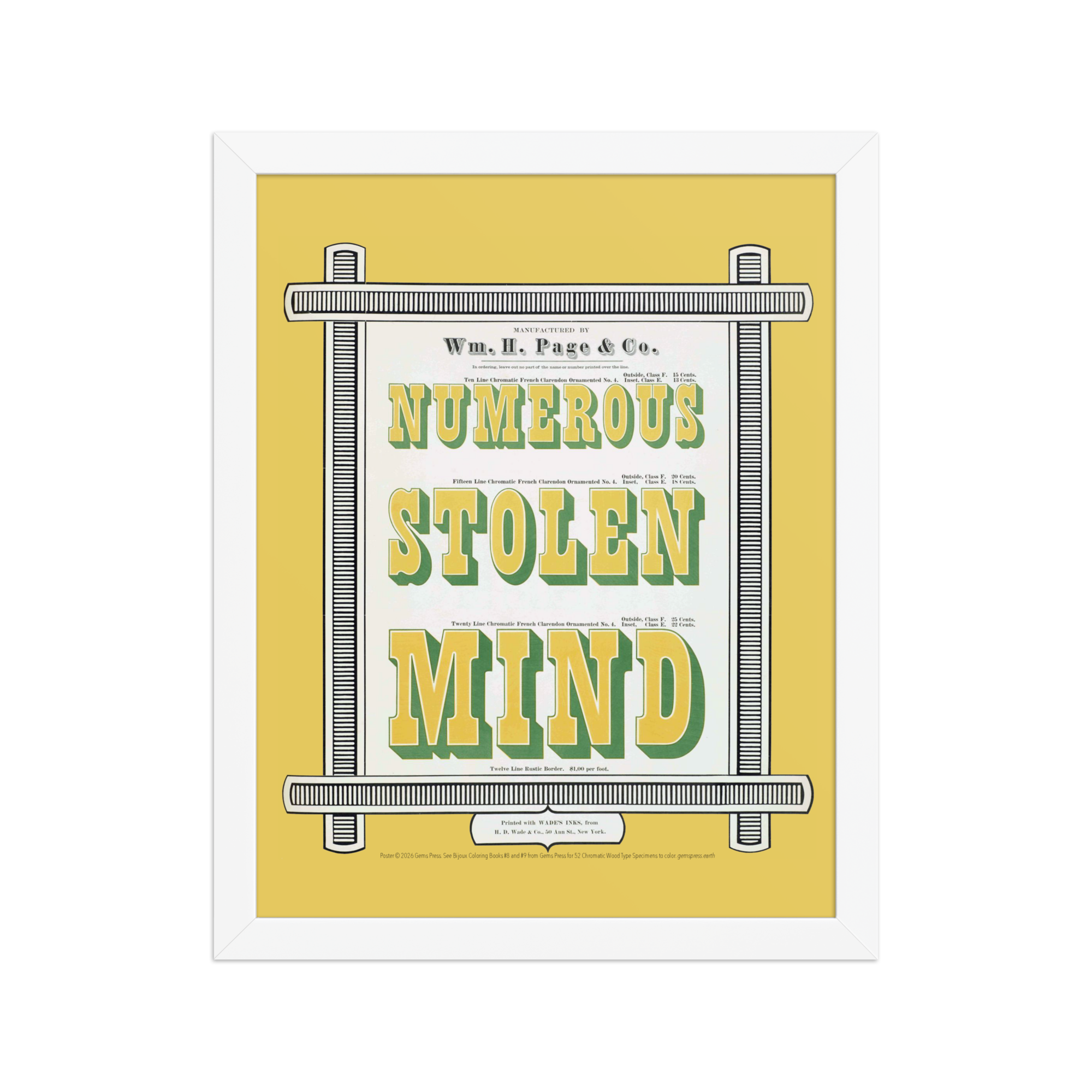 Chromatic Wood Type Specimens “Numerous Stolen Mind” Framed Poster 11 x 14″ - Image 3