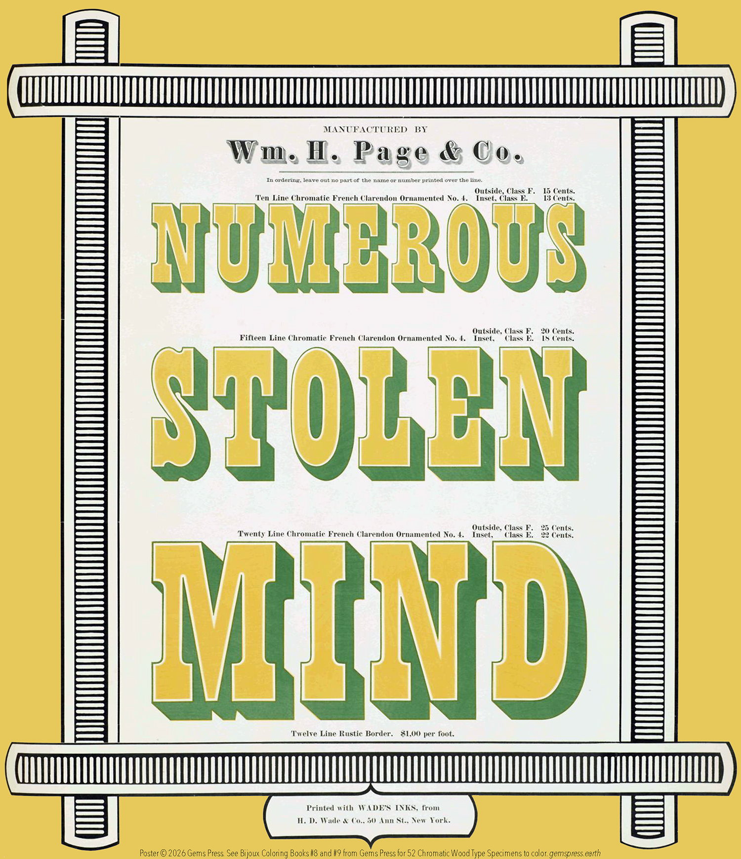 Chromatic Wood Type Specimens “Numerous Stolen Mind” Framed Poster 11 x 14″ - Image 4